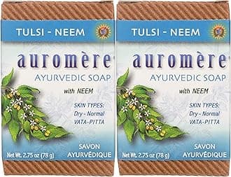 Auromere Ayurvedic Bar Soap, Tulsi Neem - Eco Friendly, Handmade, Vegan, Cruelty Free, Natural, Non GMO (2.75 oz), 2 pack