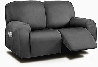 ULTICOR Reclining Loveseat Slipcover, 48" - 65" L, 6-Piece Yarn Dyed Loveseat Reclining Sofa Covers, 2 seat Loveseat Recliner Cover, Thick, Soft, Washable (Black, Loveseat Recliner Cover)
