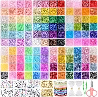 13000pcs 4mm Seed Beads for Jewelry Making, 5 Types 120 Colors Small Glass Beads for Bracelets, Friendship Bracelet Kit with Alphabet Letter Beads, Smile Face Beads for DIY, Art and Craft