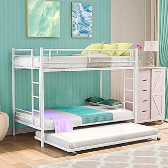 Metal Bunk Bed for Adults with Trundle Without Mattress (White Powder Coated, 2.5 x 6 feet)