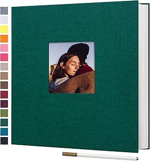 potricher 11x10.6 Inch Self Adhesive Photo Album Linen Cover 80 Pages Sticky 3x5 4x6 5x7 6x8 8x10 8.5x11 Magnetic DIY Scrapbook Photo Album with A Metallic Pen (Dark Green)