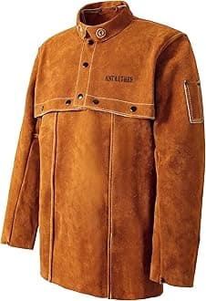 ANTAITHERSplit Cowhide Leather Cape Sleeve With a Bib Apron, Heat & Flame Resistant Heavy Work Welding Protection