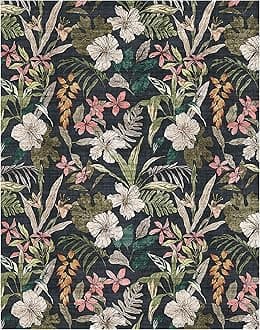 Indoor Modern/Contemporary Accent Rug - 3x5 Small, Non-Shedding, Ideal for High Traffic in Living Room, Bedroom, Entryway - Floral, Black, 26820