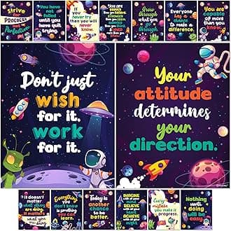 15 Space Classroom Theme, 11x14in Inspirational, Matte-Laminated Motivational Decor - for School, Hallways, Bulletin Boards, Home Study Room