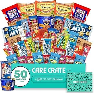 Microwave​ Snack Care Package - ​50 Piece​ Bulk Variety Pack Box Snack Box Gift Idea for Adults ​and ​Kids ​with Ramen​, ​Popcorn, Mac n Cheese, Pop-tarts, Assorted Chips, Granola Bars and Candy