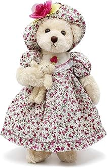 oitscute Teddy Bears Baby Cute Soft Plush Stuffed Animal Toy for Girl Women 16" (Red Flower)