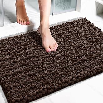 Bathroom Rugs Non Slip Washable 32x20 Inch - Ultra Soft Absorbent Chenille Bath Mat, Quick Dry Shaggy Floor Carpet for Tub Shower, Brown Home Decor Accessories
