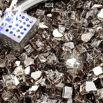 NUPICK 5 Pound Fire Glass, 1/2 Inch Reflective Fire Pit Glass, Tempered Firepit Glass Rock for Propane or Natural Gas, Glass Rocks for Fire Pit Table, Fireplace Glass for Landscaping, Bronze