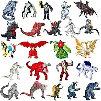 TwCare Set of 23 Monster x Kong: The New Empire,Mini Dinosaur Dragon Toys Action Figures, Evolved Basic Exquisite Battle Roar B.E.A.S.T. Glove Shimo Frost Bite Mecha King Ghidorah Cake Toppers Pack