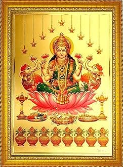 ADA Handicraft Shree Laxmi Devi Hindu Religious Wood Wall Photo Frame For Diwali Pooja Home Decor (35 x 25 x 1 cm, Multicolour)