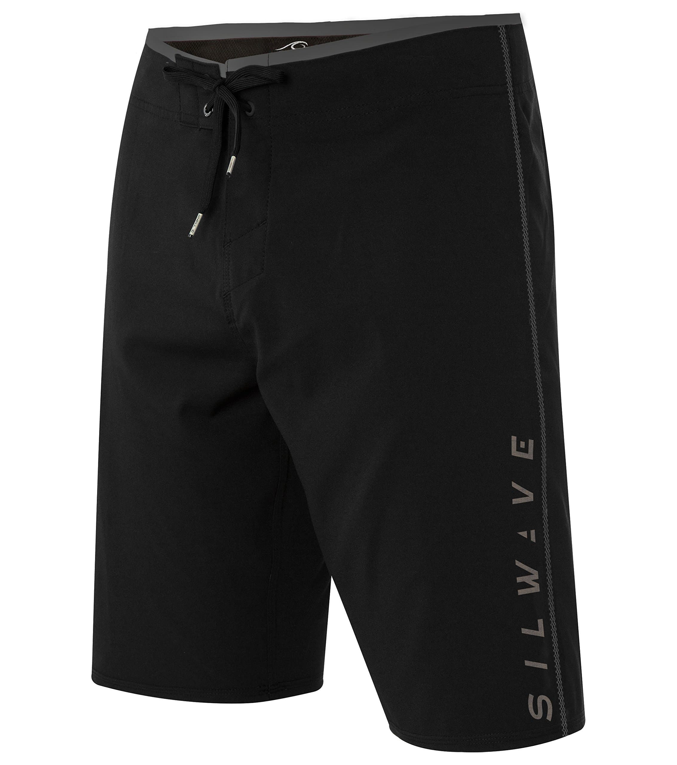Silwave Men's DuraFit Stretch Solid Board Shorts, Black Textured, Size 36
