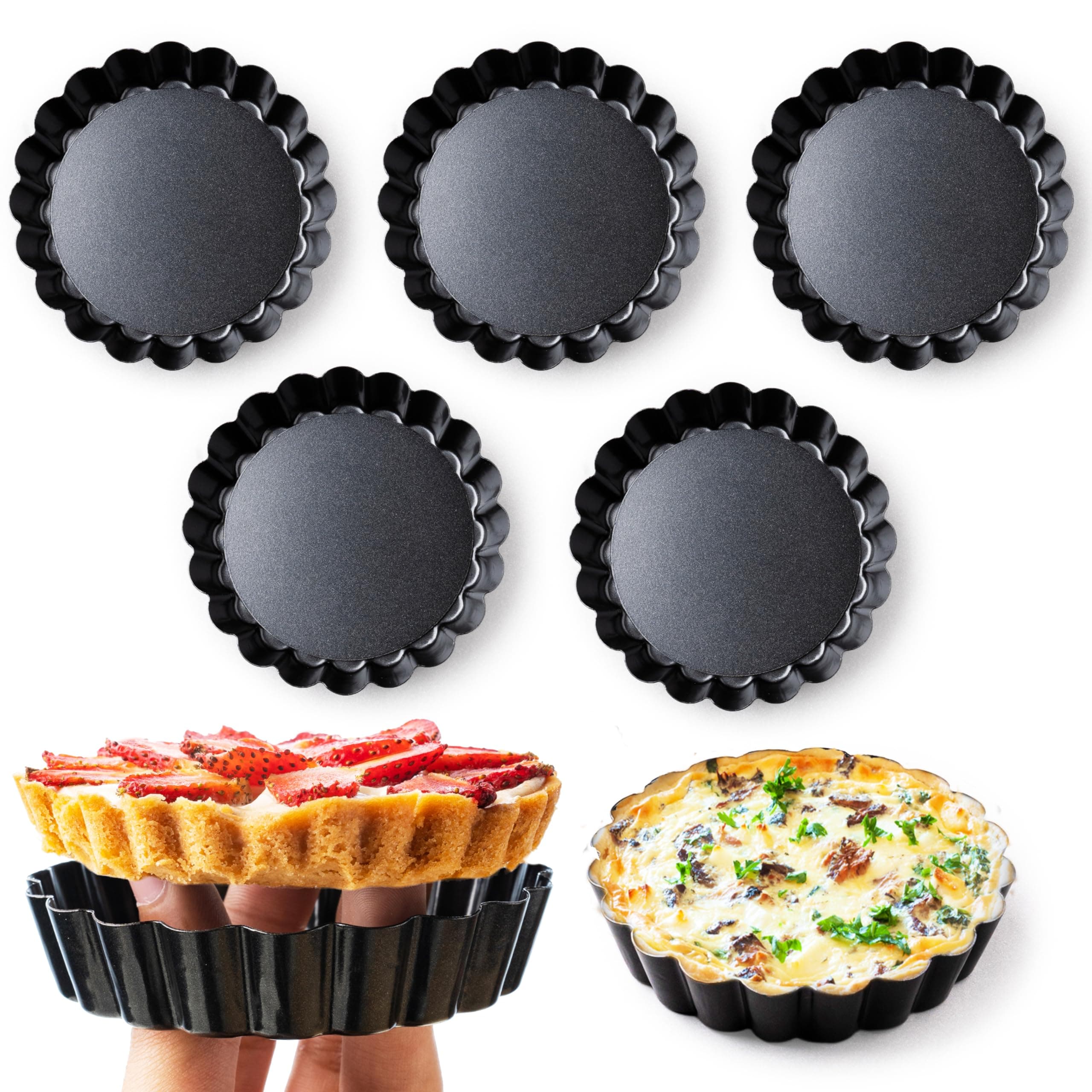 8 Pack Mini Tart Pans 4 Inch with Removable Bottom Round Nonstick Deep Quiche Pan, Heavy Duty Perfect for Baking Fruit Tarts, Quiches & Dessert