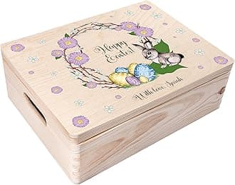 Personalized Wooden Storage Box Easter Box | 15.8x11.8x5.5in (+-0.5) | Multiple Choice | Hinged Lid Handles Engraving | Gift Box | Rough UNSANDED Keepsake Souvenir Chest