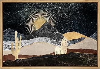 SIGNFORD Framed Canvas Print Wall Art Set Golden Marble Mountain Sun Range Nature Wilderness Illustrations Modern Art Farmhouse/Country Landscape for Living Room, Bedroom, Office - 24x36 Natural