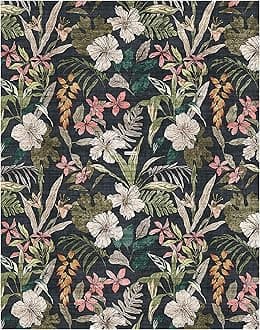 Gertmenian Indoor Modern/Contemporary Area Rug - 6x9 Medium, Non-Shedding, Ideal for High Traffic in Living Room, Bedroom, Entryway - Floral, Black, 26822