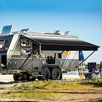 Manual RV Awning Complete Kit Retractable Camper Awning for RV or Trailers RV Roll Out Awning for Camper or 5th Wheel,Travel Trailers,Toy Haulers,Motohome(12Ft,Black Frame,Black Fade)