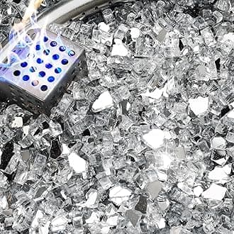 5 Pound Fire Glass, 1/4 Inch Reflective Fire Pit Glass, Tempered Firepit Glass Rock for Propane or Natural Gas, Glass Rocks for Fire Pit Table, Fireplace Glass for Landscaping, Clear