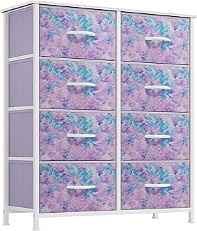 YITAHOME Purple Fabric Dresser Drawer, Tall Storage with 8 Drawers, Dresser & Chest of Drawers, Storage Drawer Organizer for Closet, Living Room, Closets