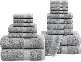 100% Cotton Towel Set for Bathroom - 18 Piece - Super Soft, Quick Dry & Highly Absorbent - 4 Bath, 8 Wash Cloth, 6 Hand Towels - Turkish Quality, Durable & Easy Care - Space Grey