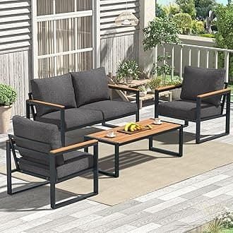 Patio Furniture Set, 4 Pieces Outdoor Patio Furniture with Coffee Table Set, Metal Patio Conversation Sets with Washable and High-Resiliency Sponge Cushions,Upgarded Grey