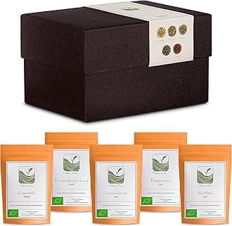 Herbal Tea Gift Box Tealover - Loose tea for true tea lovers - Gourmet specialty - Infusion Selection Basket - Camomile 20g Passion Flower 30g Peppermint 10g Lemon Grass 20g Rooibos 30g