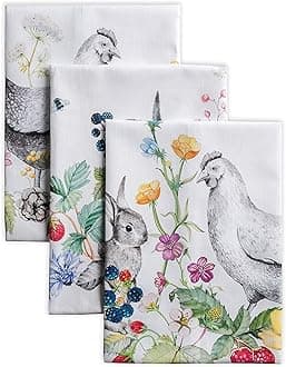 Maison d'Hermine Kitchen Towels 100% Cotton 27.50" x 20" Cloth Dish Towels for Kitchen Absorbent for Home, Dining, Cocktail Parties - Easter Decorations Spring/Summer (Printemps, Set of 3)