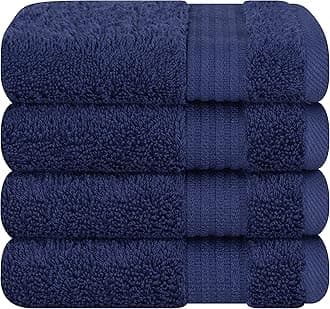 Cotton Paradise 100% Cotton Turkish Washcloth Set for Bathroom, 4 Piece Soft Absorbent Small Towels Wash Rags, Navy Blue