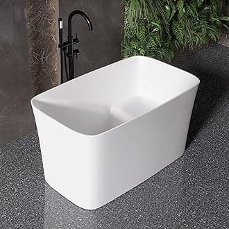 47" Stone Resin Freestanding Bathtub, Freestanding Bathtub with seat,Oval Solid Surface Japanese Soaking Bathtubs with Drain & Integrated Slotted Overflow Matte White MG003-1200