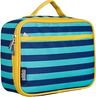 Wildkin Kids Insulated Lunch Box – Durable and Reusable for School & Travel - Blue Stripes