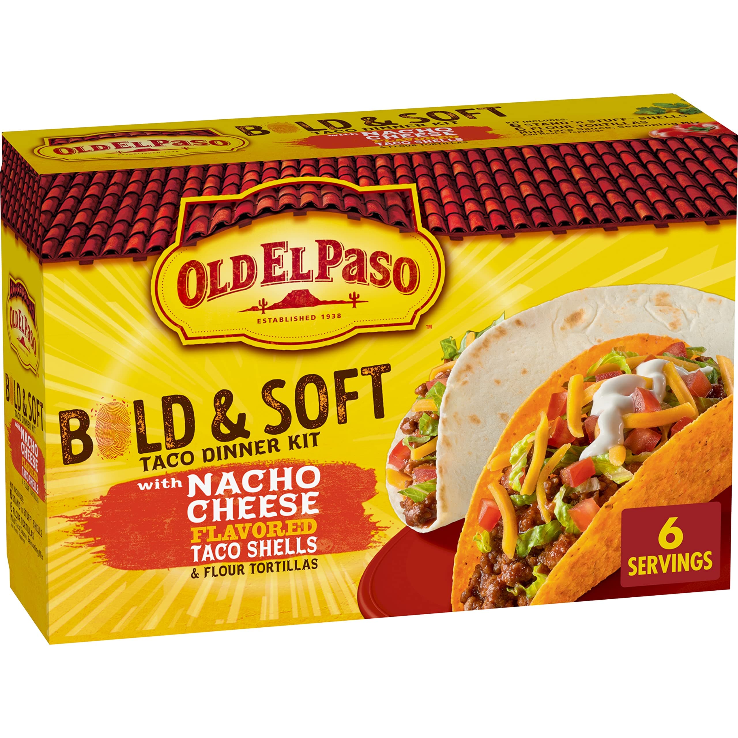 Old El Paso Bold and Soft Taco Dinner Kit with Nacho Cheese Flavored Taco Shells and Flour Tortillas, Easy Meal Prep, 12 Ct, 12.6 oz