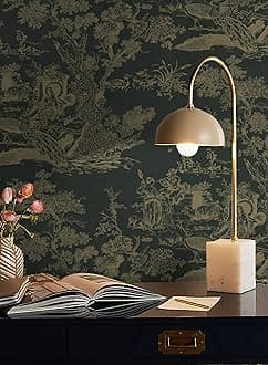 CiCiwind Black and Brown Peel and Stick Wallpaper Vintage Toile Contact Paper Self Adhesive Removable French Country Wall Paper for Bedroom Living Room Cabinets 16 in×118 in