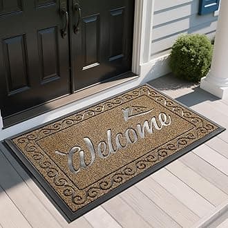 Yimobra Welcome Front Door Mat, Heavy Duty Easy Clean Doormat Indoor Outdoor, Waterproof Quick Dry Floor Mat for Home, Garage, Hign Traffic Areas, Non Slip, Low Profile, 47X32 Inches, Beige Brown