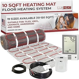 LuxHeat 10sqft Floor Heating Mat Kit – 120v Electric Radiant Floor Heating System – Heated Flooring System for Tile & Laminate - Includes UDG Programmable Thermostat w/GFCI, Alarm & Sensor