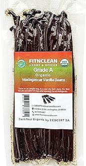 20 Madagascar Organic Vanilla Beans Grade A. Certified USDA Organic. ~6" by FITNCLEAN VANILLA for Baking, Extract and Cooking. Fresh Gourmet NON-GMO Bourbon Whole Pods
