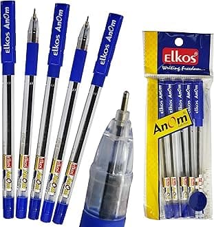ELKOS BLUE Ballpoint Pens, 0.7mm Fine Point, Pack of 5, Anom Ball Pens, Smooth Biros, Soft Grip, School Office Home Use, ZOFAX Black Ball Pen