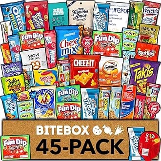 BITEBOX Snack Box (45 Count) Easter Variety Pack Care Package Gift Basket Adult Kid Guy Girl Women Men Birthday College Student Office School