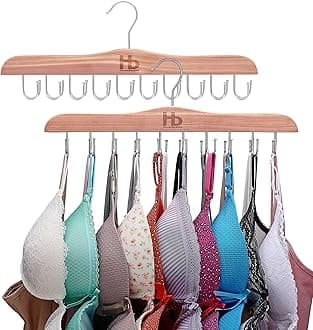 Large Bra Hanger and Bra Organizer for Closet – Tank Top Hanger Space Saving for House, Dorm, Apartment - Foldable Wooden Hangers for Closet Organizer - 20 Hooks - Cedar Wood, Natural, 2 Pack