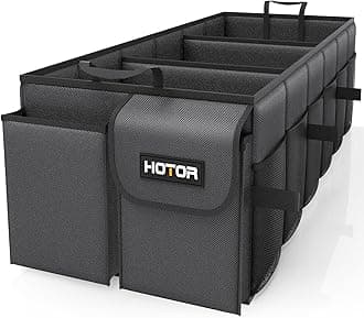 HOTOR Foldable Trunk Organizer - SUV & Sedan Compatible, 3 Compartment, Black, 31.9"×12.6"×10.6" Sturdy Car Organization for Accessories, Tools, Sundries