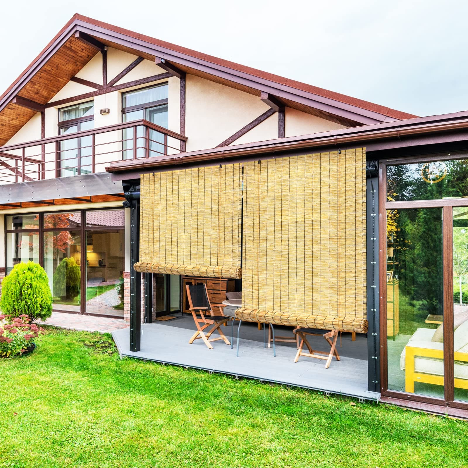 Bamboo Roll Up Shades 2 Pack, Reed Roller Blinds 47" W x 71" H, Natural Light Filtering Window Blinds for Indoor Outdoor Patio Porch Garden