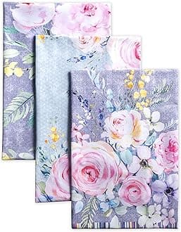 Maison d' Hermine Kitchen Towels Set of 3 100% Cotton 27.50" x 20" Reusable Cloth Tea Dish Towels Absorbent with Hanging Loop for Easter Decorations Spring/Summer (Sweet Rose Lavender - Lush)
