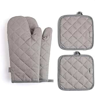 Oven Mitts and Pot Holders 4 pcs Set,High Heat Resistant 500 Degree Extra Thicken Long Kitchen Cotton Oven Glove for Cooking (12 Inch,Grey)