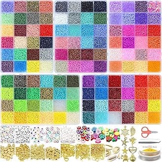 32400pcs Glass Seed Beads for Jewelry Making Kit, 120 Colors 3mm Small Beads Kit Bracelet Beads with Letter Evil Eye Beads Jump Rings & Charms Pendants for Bracelets Making, DIY, Adult Craft Supplies