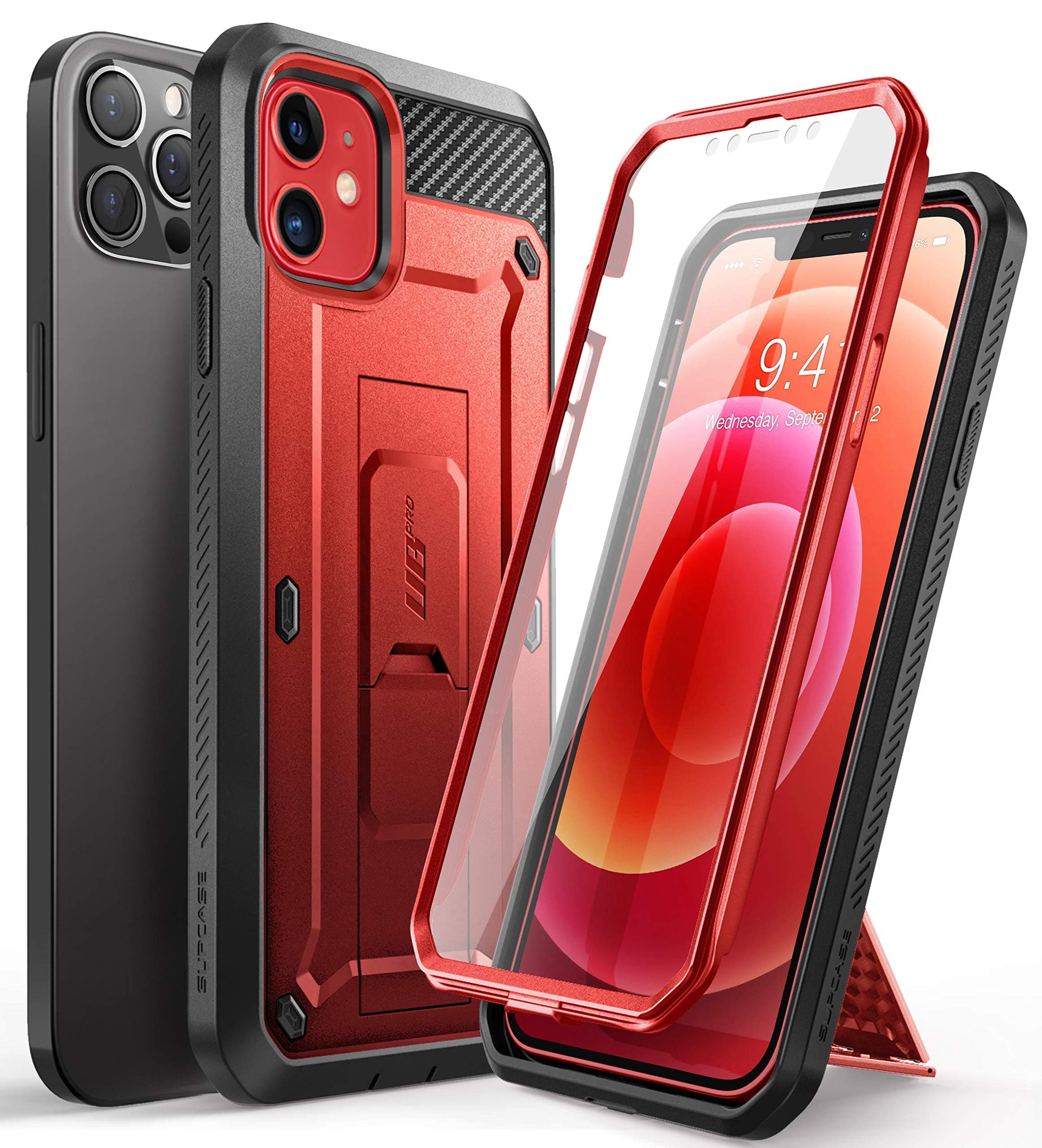 SUPCASE [Unicorn Beetle Pro Series] Case Designed For iPhone 12 / iPhone 12 Pro 6.1" (2020 Release), Full-Body Rugged Holster Case With Built-in Screen Protector & Kickstand & Belt-Clip - Ruddy