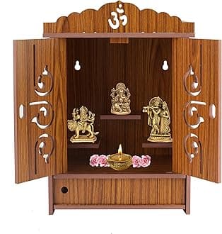 Wooden MDF Door Temple for Pooja | Elegant Mandir with Doors | Home Temple for Worship & Decor 455