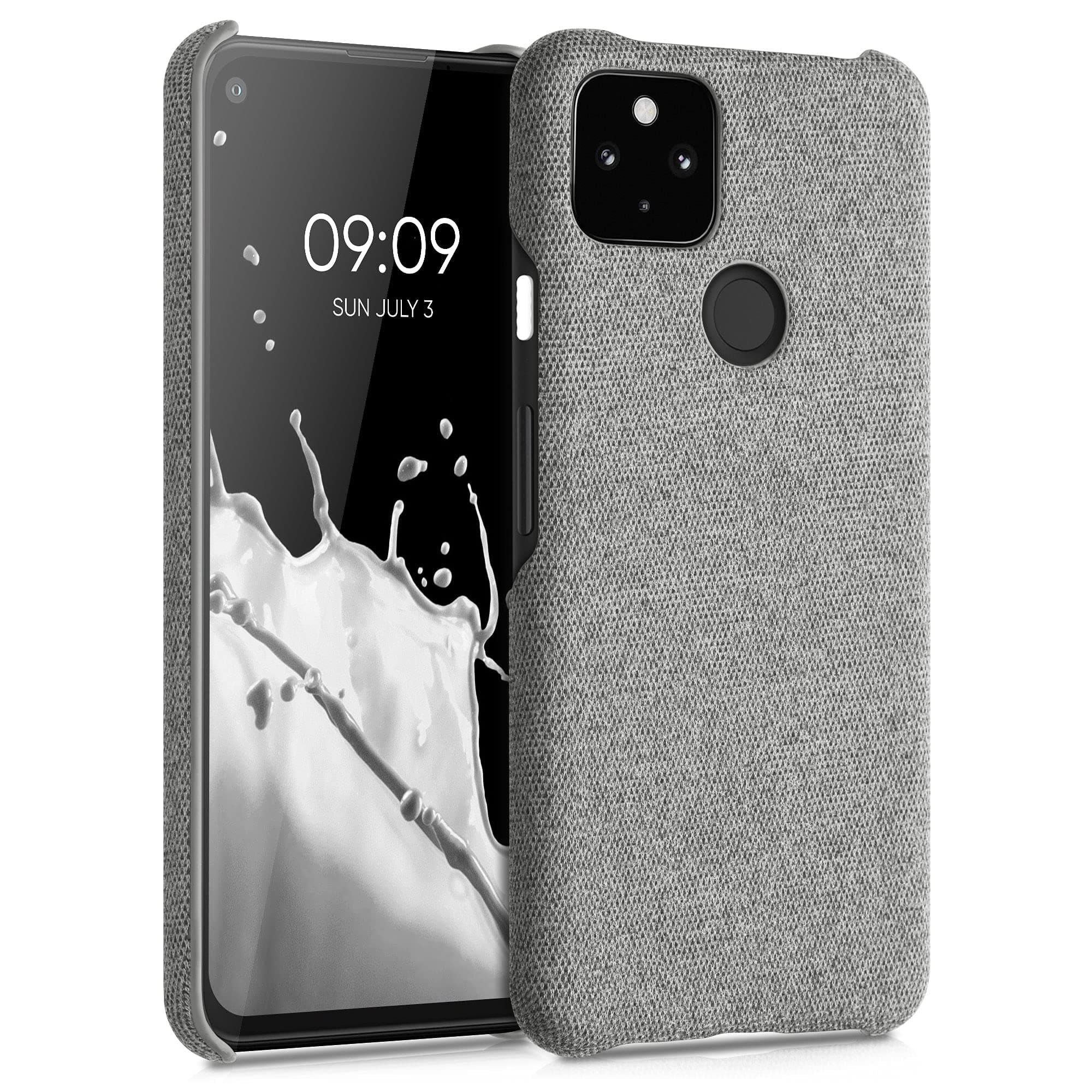 kwmobile Fabric Case Compatible with Google Pixel 5a 5G - Case Hard Protective Phone Cover with Material Texture - Light Grey