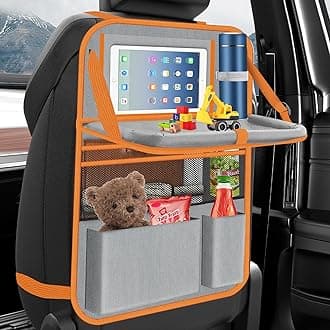 Car Backseat Organizer with table Tray, 9 Storage Pockets Backseat Car Organizer with Tablet Holder, Back seat Organizer for Kids Road Trip Essentials Travel (1Pack)