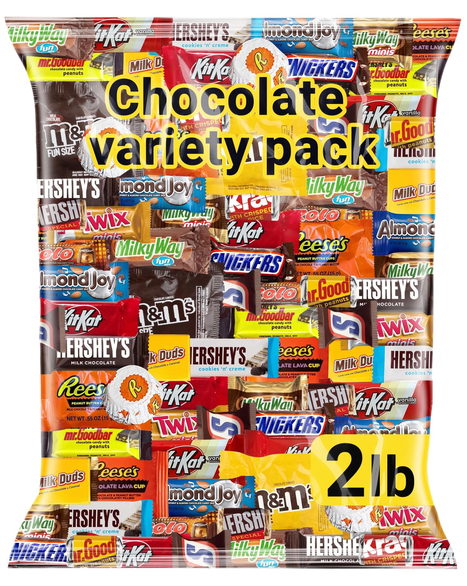 Chocolate Candy Variety Pack 2 LB Bulk Bag – Approx. 90 Individually Wrapped Treats – Assorted Milk & Dark Chocolate, Peanut Butter, Wafer & Coconut Mix – Perfect for Parties, Gifts & Sharing