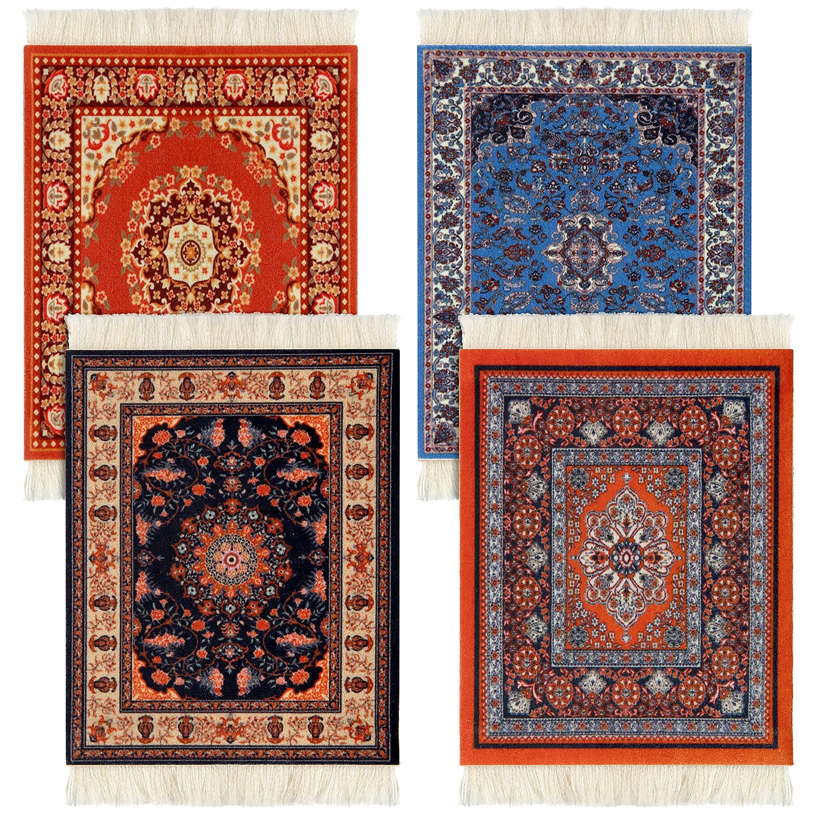 4 Pieces Rug Table Coasters Table Drink Holders Oriental Design Fabric Carpet Drink Mats Oriental Design Fabric Elegant Carpets Kitchen and Bar Mats for Home Office and More (Retro Pattern)