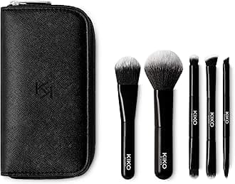 Travel Brush Set | Travel Pouch with 5 Professional Make Up Brushes for Flawless Makeup | Foundation Brush, Powder Brush, Shading Brush Duo, Blending Brush Duo, Eyeliner-Lip Brush Duo