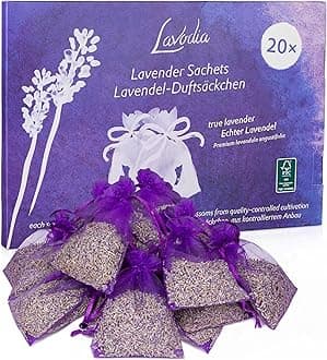 Lavender Sachets for Drawers and Closets - Pack of 20 Sachet Bags with Dried Lavender Flowers - Closet Deodorizer Odor Eliminator for Fresh Scented Storage